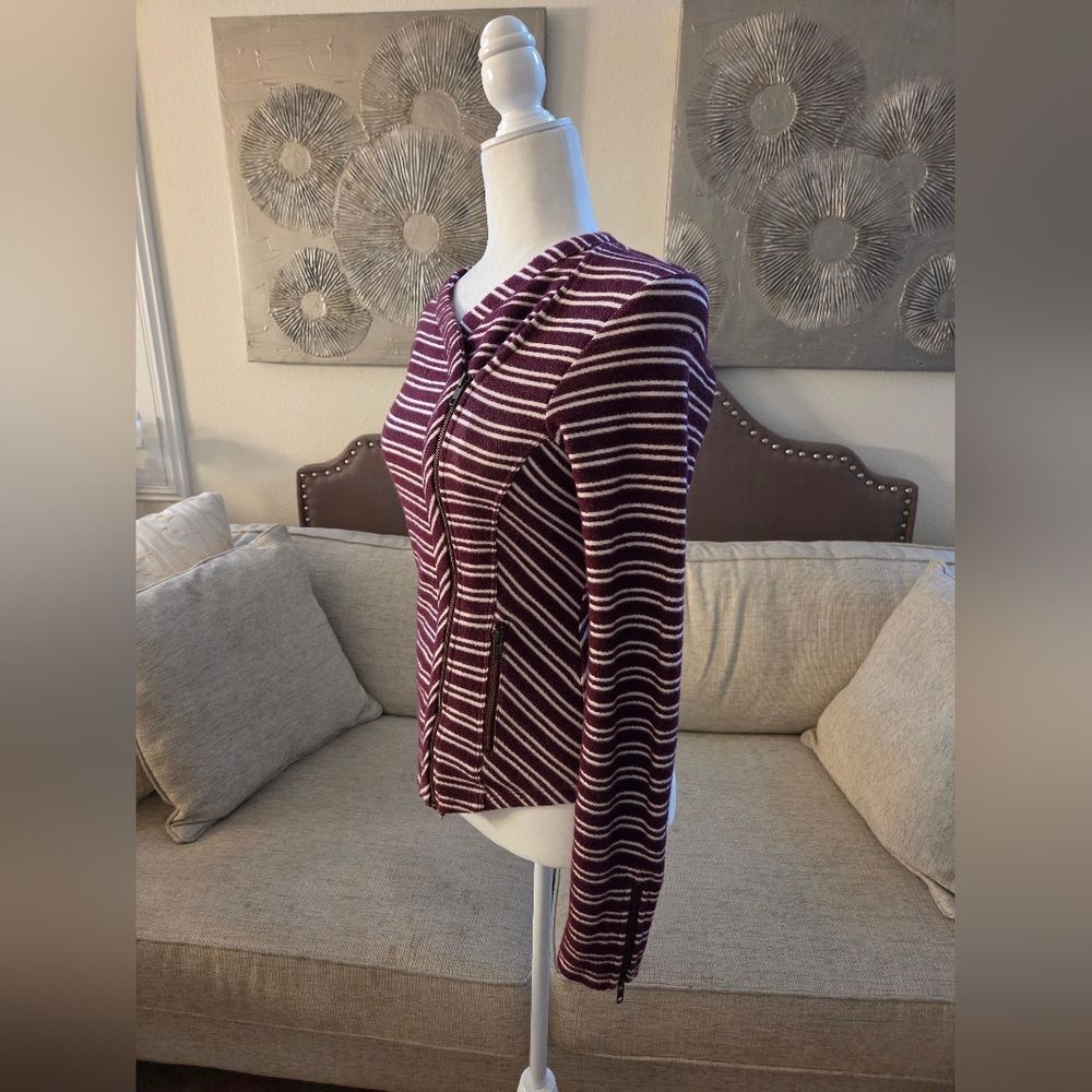 ✨LUCKY BRAND✨ Striped Moto Terry Asymmetrical Zip Jacket - [XS] - Picture 5 of 12